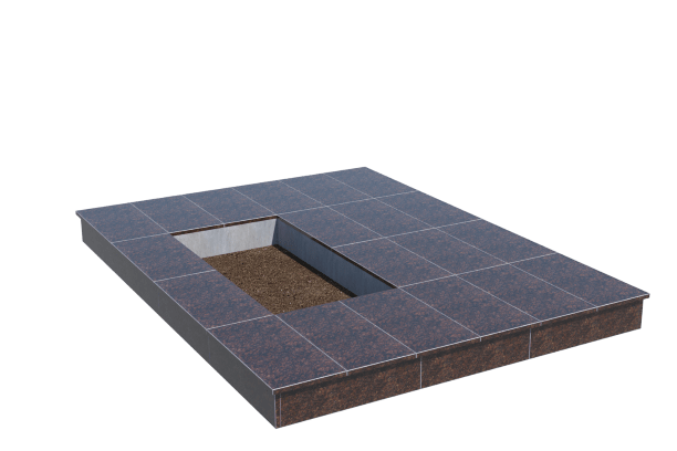 Площадки на могилу в&nbsp;Бузулуке | Площадка с вертикальной (15 см) облицовкой Дымовским гранитом (под цветник)