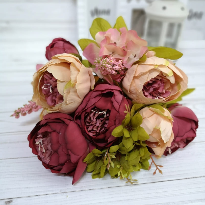 Искусственные цветы в Бузулуке | Цветы искусственные «Пионы», персиково-малиновые, букет