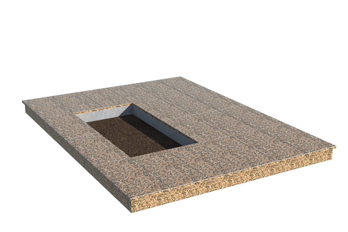 Площадки на могилу в&nbsp;Бузулуке | Площадка с вертикальной (10 см) облицовкой Южно-Султаевским гранитом (под цветник)